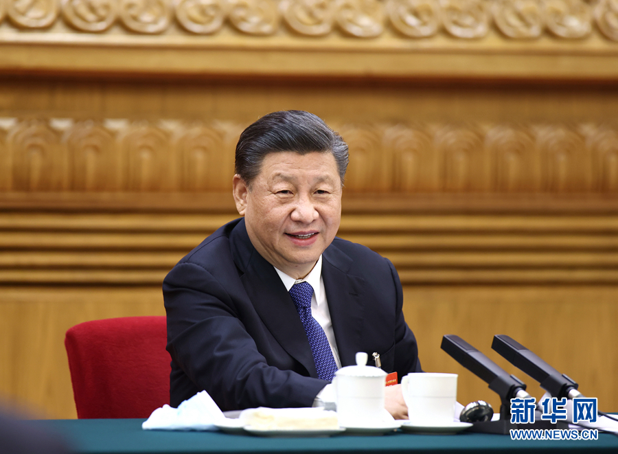 3月5日，中共中央總書記、國家主席、中央軍委主席習近平參加十三屆全國人大四次會議內(nèi)蒙古代表團的審議。新華社記者 鞠鵬 攝