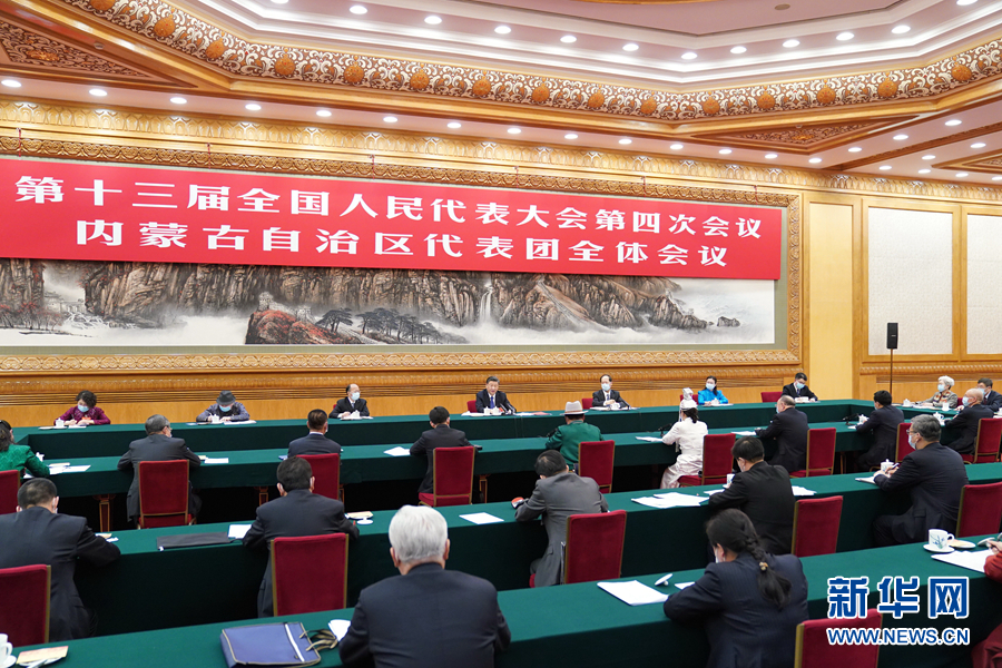 3月5日，中共中央總書記、國家主席、中央軍委主席習近平參加十三屆全國人大四次會議內(nèi)蒙古代表團的審議。新華社記者 李學仁 攝