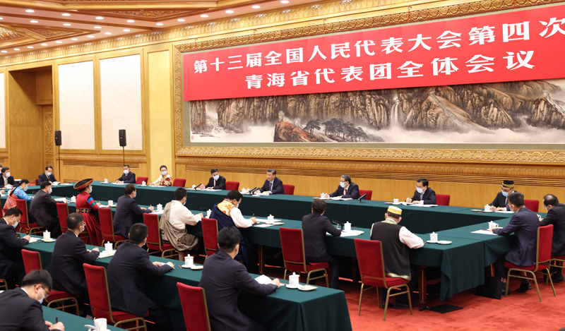 3月7日，中共中央總書記、國家主席、中央軍委主席習(xí)近平參加十三屆全國人大四次會議青海代表團(tuán)的審議。新華社記者 黃敬文 攝